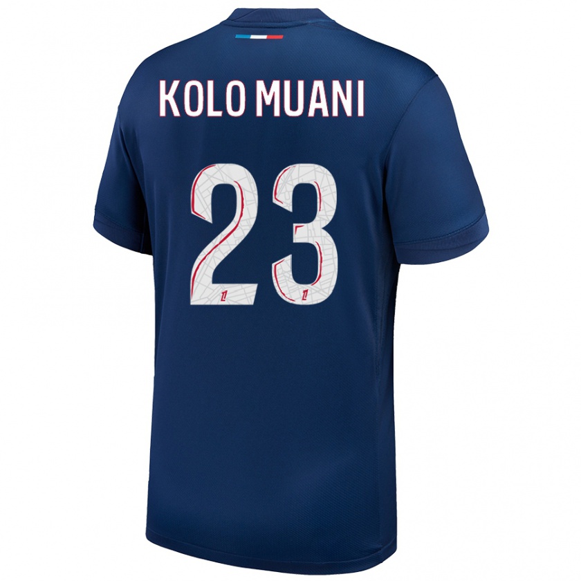 Kandiny Kinder Randal Kolo Muani #23 Marineblau Weiß Heimtrikot Trikot 2024/25 T-Shirt