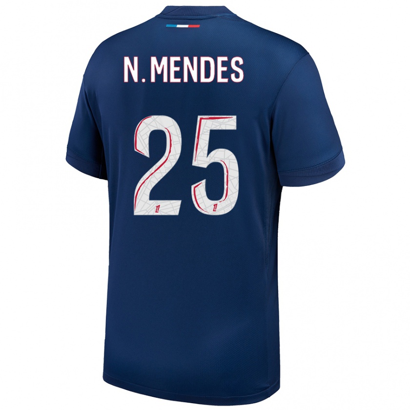 Kandiny Kinder Nuno Mendes #25 Marineblau Weiß Heimtrikot Trikot 2024/25 T-Shirt