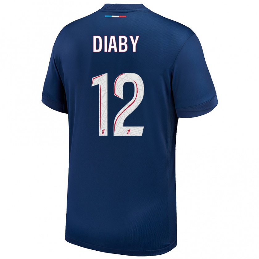 Kandiny Kinder Ibrahima Diaby #12 Marineblau Weiß Heimtrikot Trikot 2024/25 T-Shirt