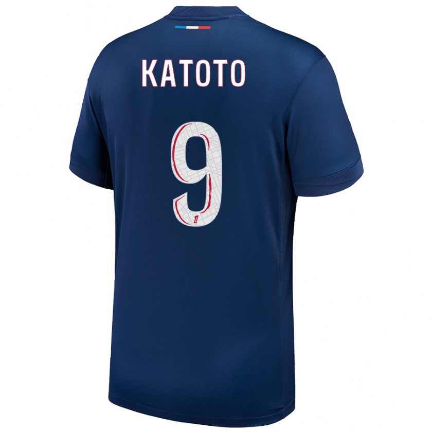 Kandiny Kinder Marie-Antoinette Katoto #9 Marineblau Weiß Heimtrikot Trikot 2024/25 T-Shirt