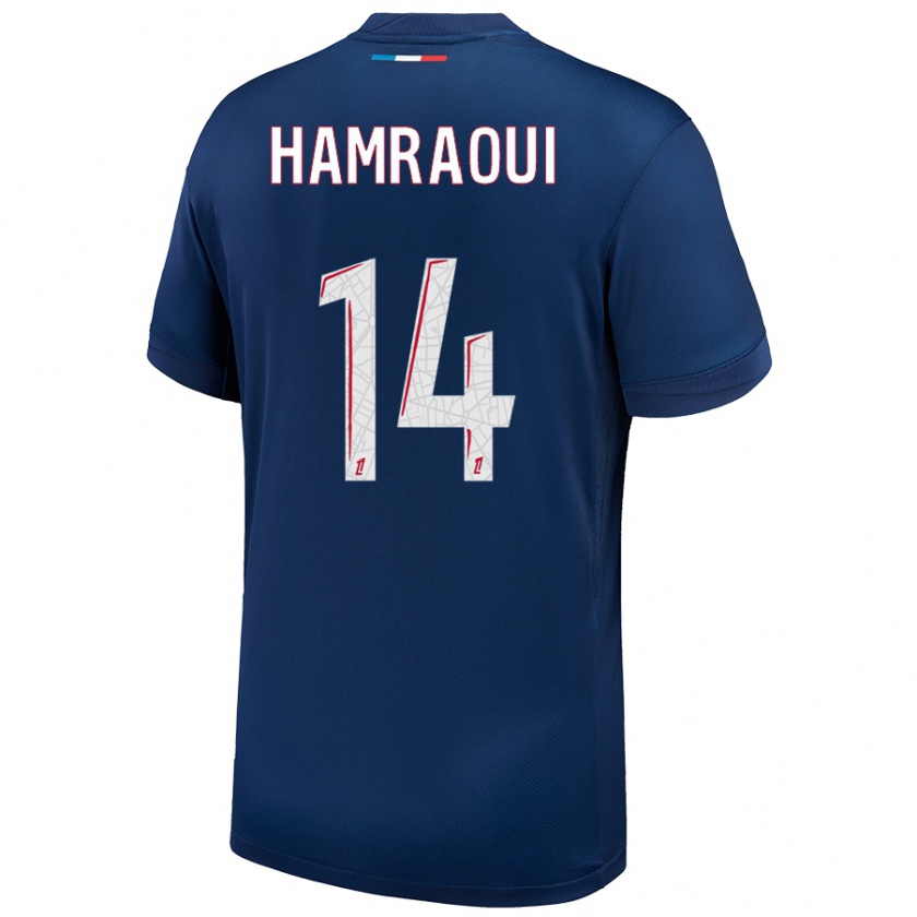 Kandiny Kinder Kheira Hamraoui #14 Marineblau Weiß Heimtrikot Trikot 2024/25 T-Shirt