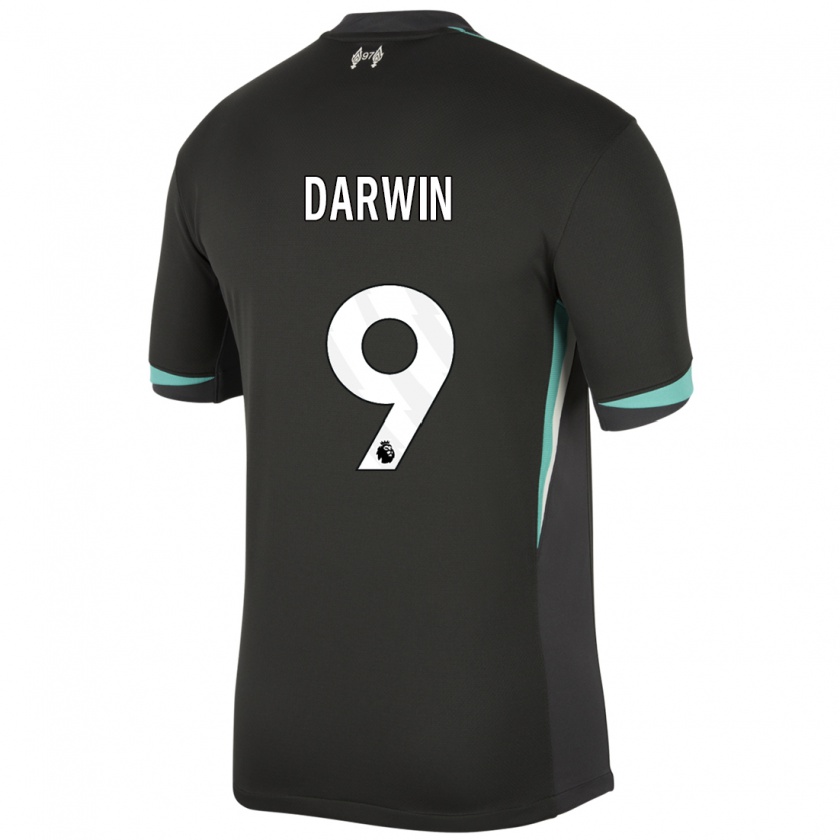 Kandiny Kinder Darwin Núñez #9 Schwarz Anthrazitweiß Auswärtstrikot Trikot 2024/25 T-Shirt