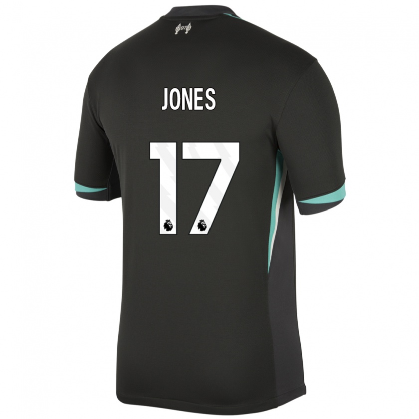 Kandiny Kinder Curtis Jones #17 Schwarz Anthrazitweiß Auswärtstrikot Trikot 2024/25 T-Shirt