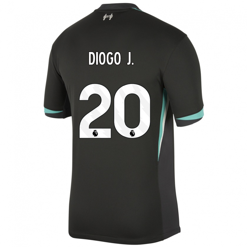 Kandiny Kinder Diogo Jota #20 Schwarz Anthrazitweiß Auswärtstrikot Trikot 2024/25 T-Shirt