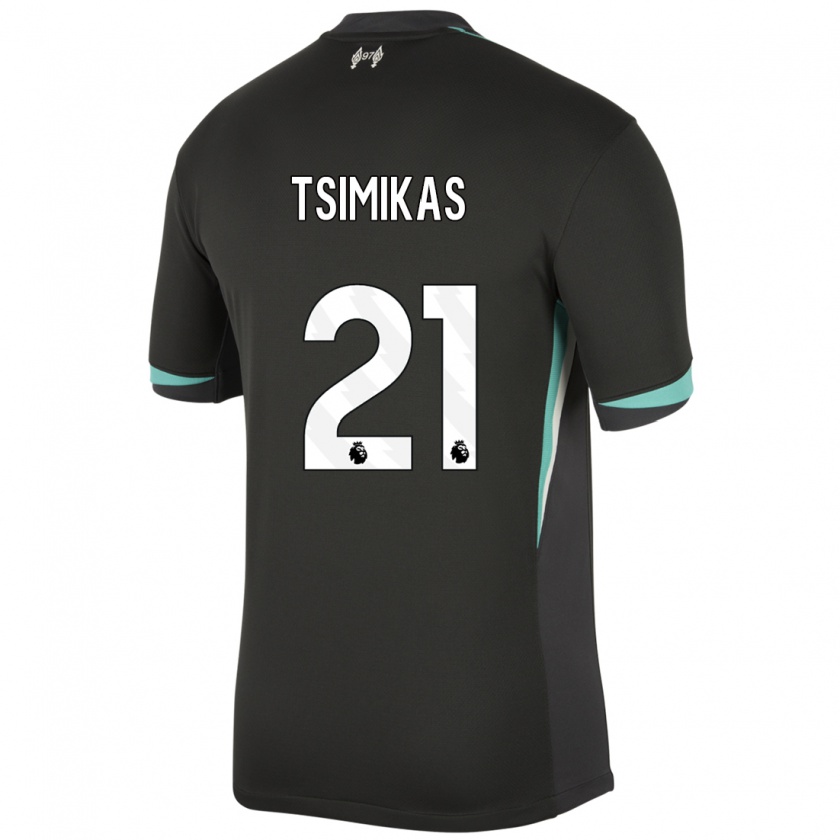 Kandiny Kinder Konstantinos Tsimikas #21 Schwarz Anthrazitweiß Auswärtstrikot Trikot 2024/25 T-Shirt