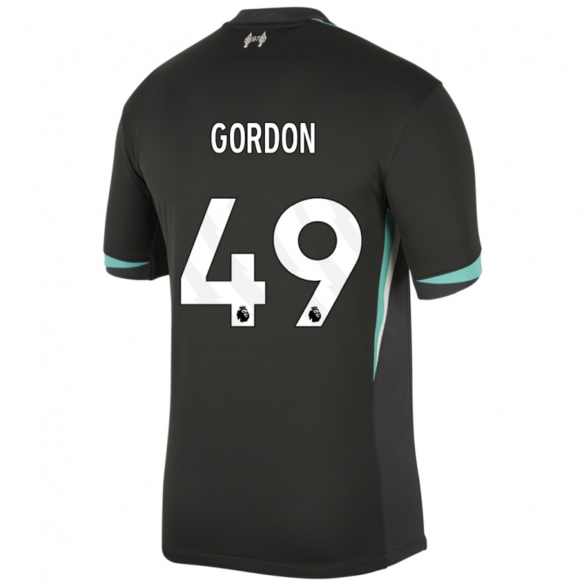 Kandiny Kinder Kaide Gordon #49 Schwarz Anthrazitweiß Auswärtstrikot Trikot 2024/25 T-Shirt