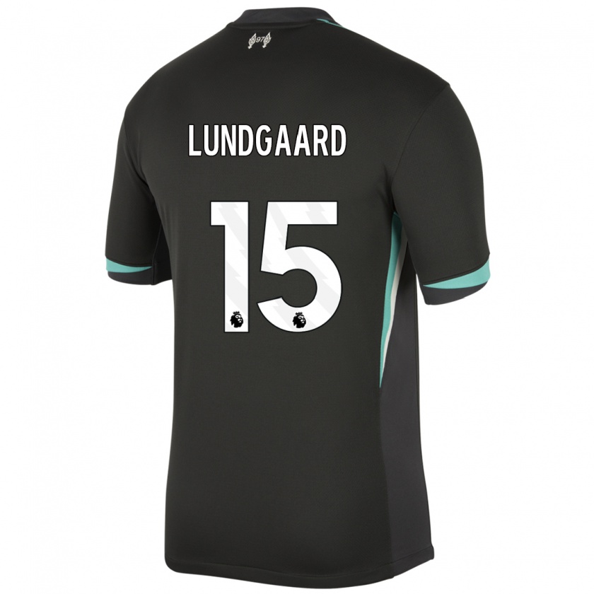 Kandiny Kinder Sofie Lundgaard #15 Schwarz Anthrazitweiß Auswärtstrikot Trikot 2024/25 T-Shirt