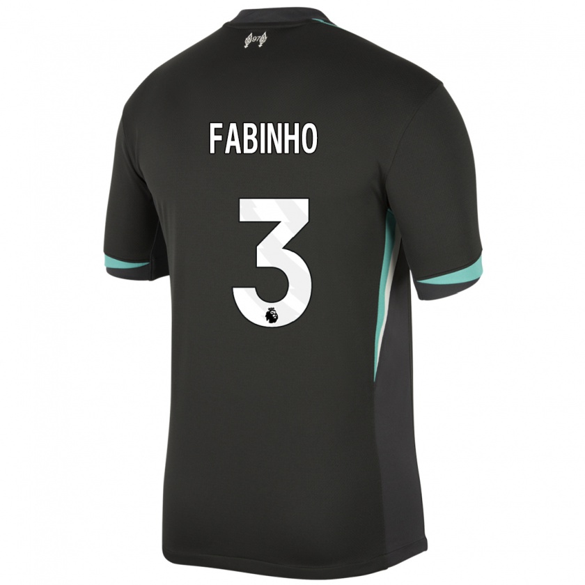 Kandiny Kinder Fabinho #3 Schwarz Anthrazitweiß Auswärtstrikot Trikot 2024/25 T-Shirt