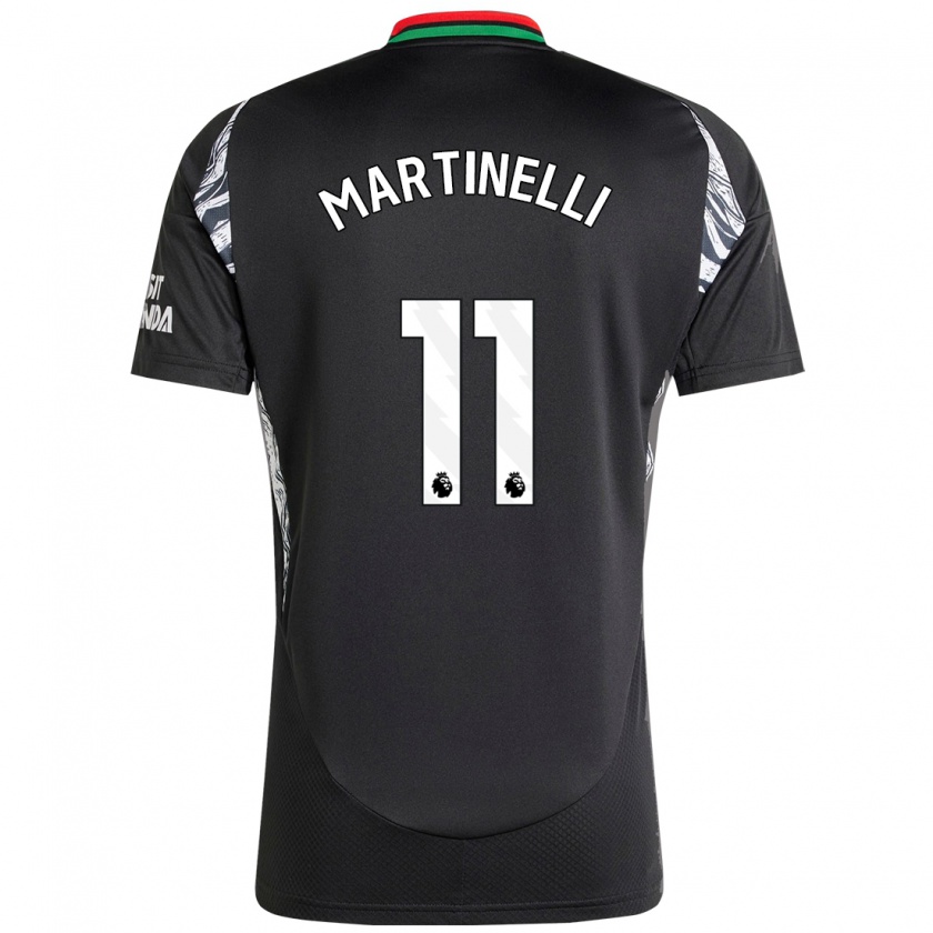 Kandiny Kinder Gabriel Martinelli #11 Schwarz Auswärtstrikot Trikot 2024/25 T-Shirt