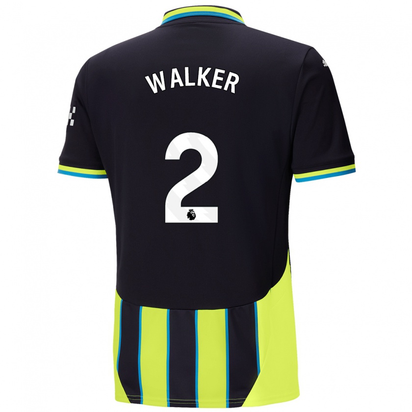 Kandiny Kinder Kyle Walker #2 Blaugelb Auswärtstrikot Trikot 2024/25 T-Shirt