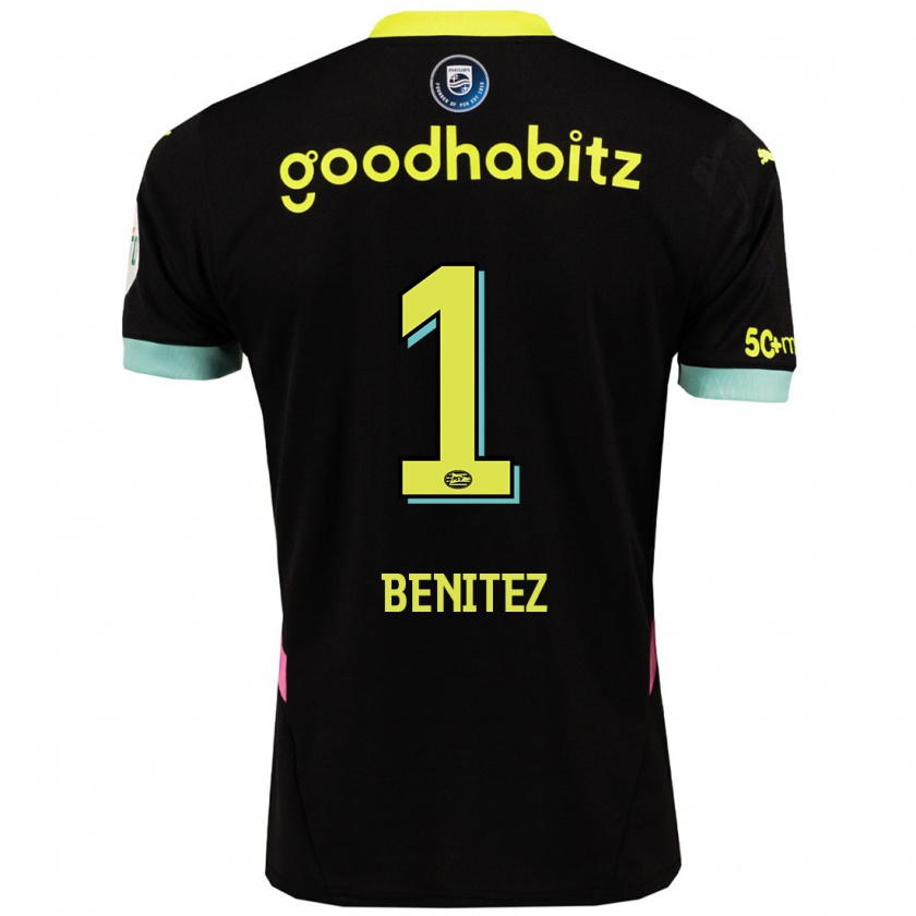 Kandiny Kinder Walter Benítez #1 Schwarz Gelb Auswärtstrikot Trikot 2024/25 T-Shirt