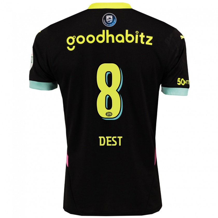 Kandiny Kinder Sergiño Dest #8 Schwarz Gelb Auswärtstrikot Trikot 2024/25 T-Shirt