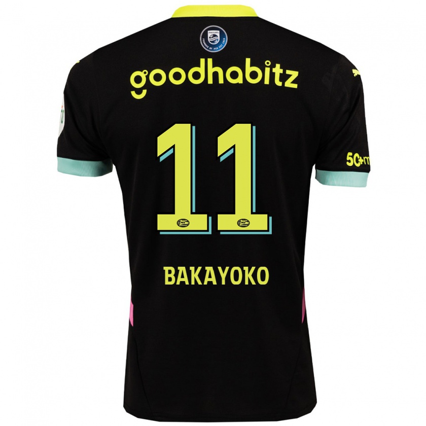 Kandiny Kinder Johan Bakayoko #11 Schwarz Gelb Auswärtstrikot Trikot 2024/25 T-Shirt