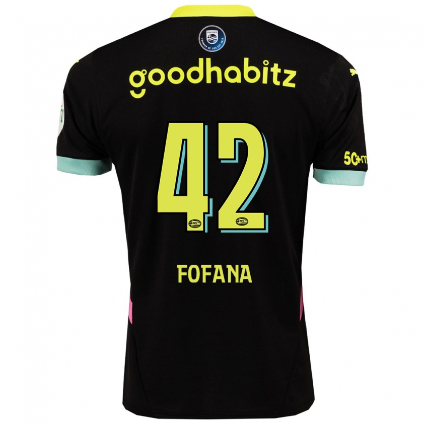 Kandiny Kinder Fodé Fofana #42 Schwarz Gelb Auswärtstrikot Trikot 2024/25 T-Shirt