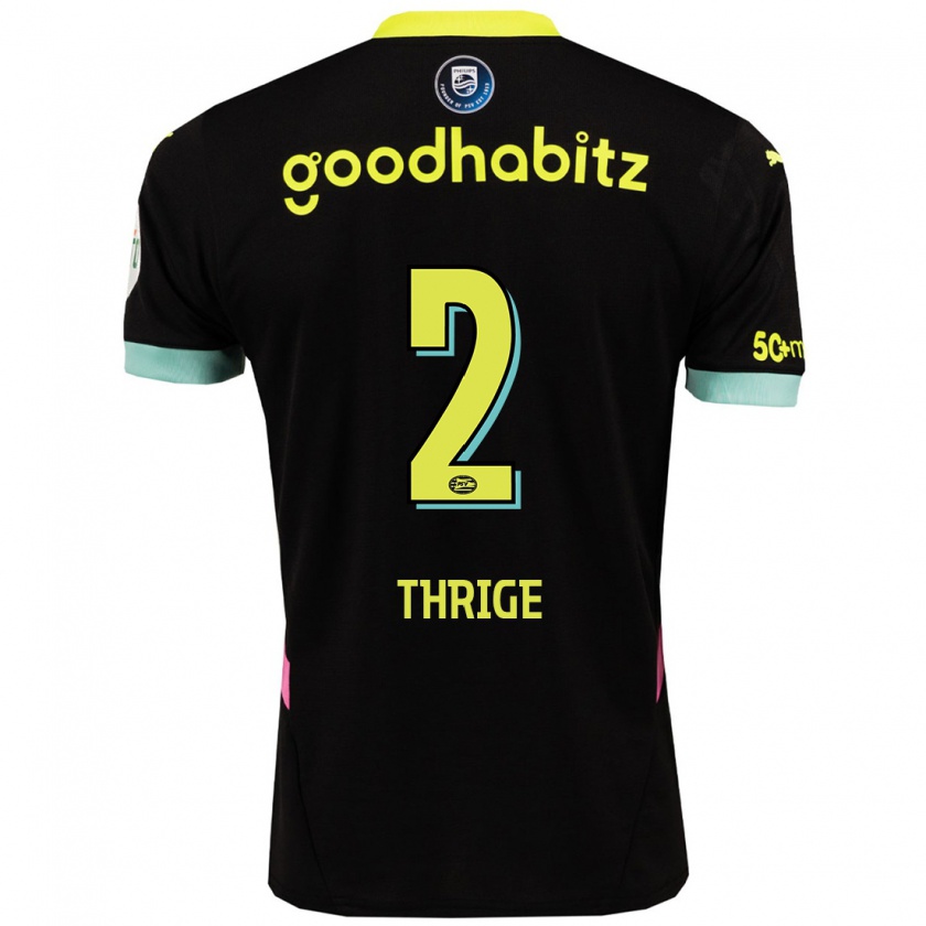 Kandiny Kinder Sara Thrige #2 Schwarz Gelb Auswärtstrikot Trikot 2024/25 T-Shirt