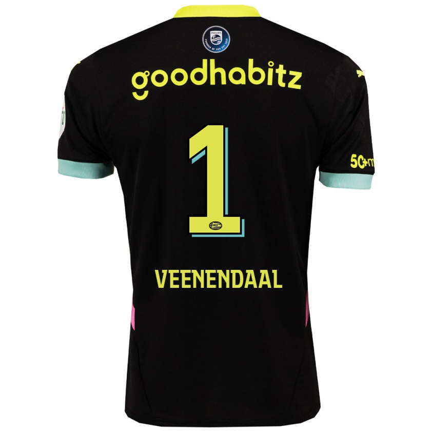 Kandiny Kinder Sari Van Veenendaal #1 Schwarz Gelb Auswärtstrikot Trikot 2024/25 T-Shirt