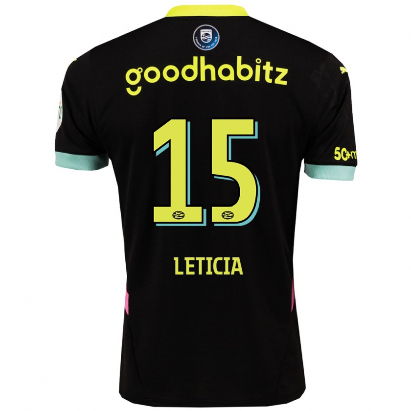 Kandiny Kinder Brazil Bra Leticia #15 Schwarz Gelb Auswärtstrikot Trikot 2024/25 T-Shirt