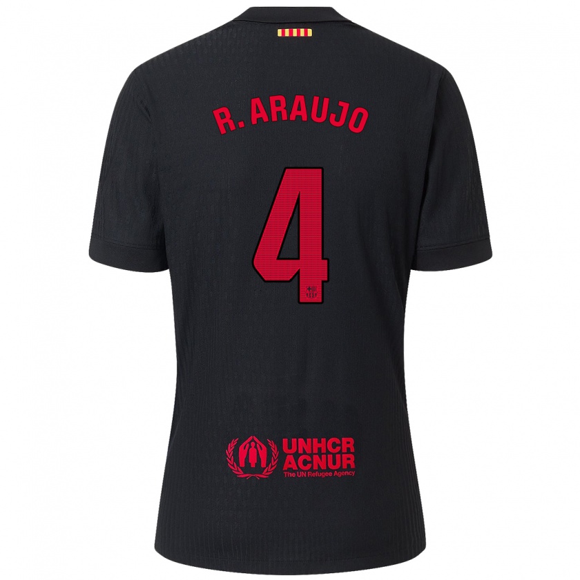 Kandiny Kinder Ronald Araujo #4 Schwarz Rot Auswärtstrikot Trikot 2024/25 T-Shirt