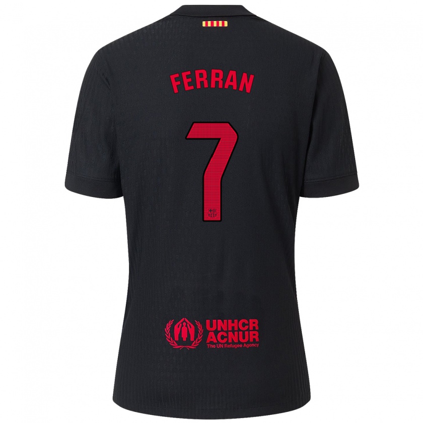 Kandiny Kinder Ferran Torres #7 Schwarz Rot Auswärtstrikot Trikot 2024/25 T-Shirt