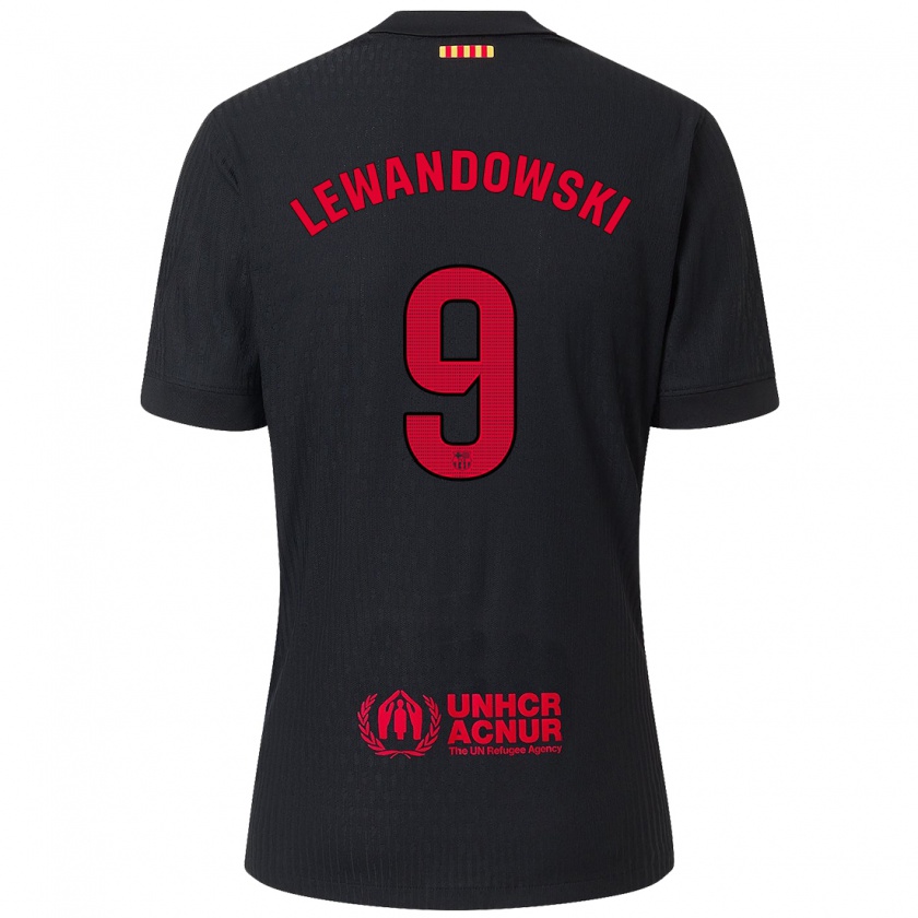 Kandiny Kinder Robert Lewandowski #9 Schwarz Rot Auswärtstrikot Trikot 2024/25 T-Shirt