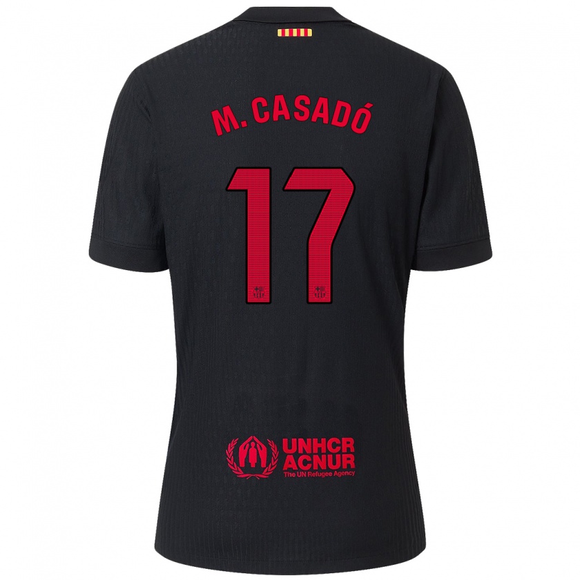 Kandiny Kinder Marc Casadó #17 Schwarz Rot Auswärtstrikot Trikot 2024/25 T-Shirt