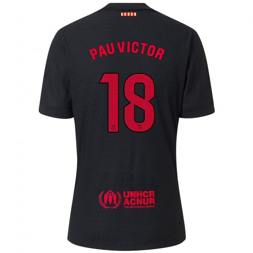 Kandiny Kinder Pau Víctor #18 Schwarz Rot Auswärtstrikot Trikot 2024/25 T-Shirt