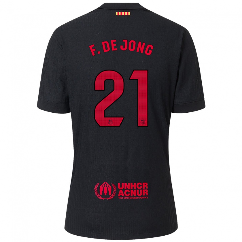 Kandiny Kinder Frenkie De Jong #21 Schwarz Rot Auswärtstrikot Trikot 2024/25 T-Shirt