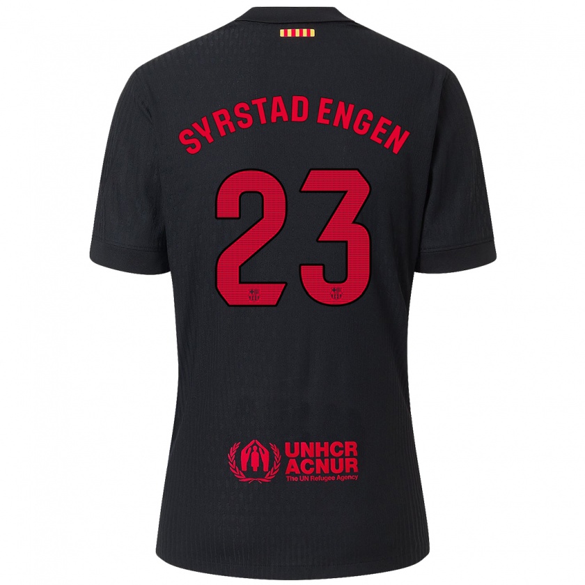 Kandiny Kinder Ingrid Syrstad Engen #23 Schwarz Rot Auswärtstrikot Trikot 2024/25 T-Shirt