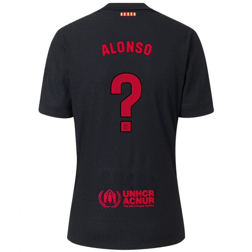 Kandiny Kinder Aáron Alonso #0 Schwarz Rot Auswärtstrikot Trikot 2024/25 T-Shirt