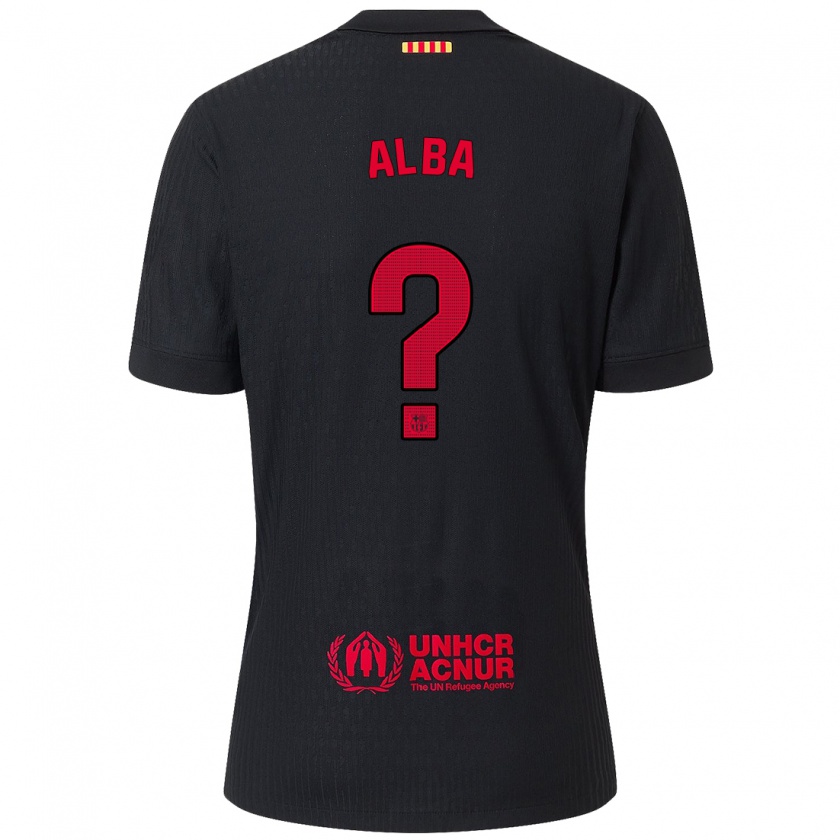 Kandiny Kinder Javi Alba #0 Schwarz Rot Auswärtstrikot Trikot 2024/25 T-Shirt