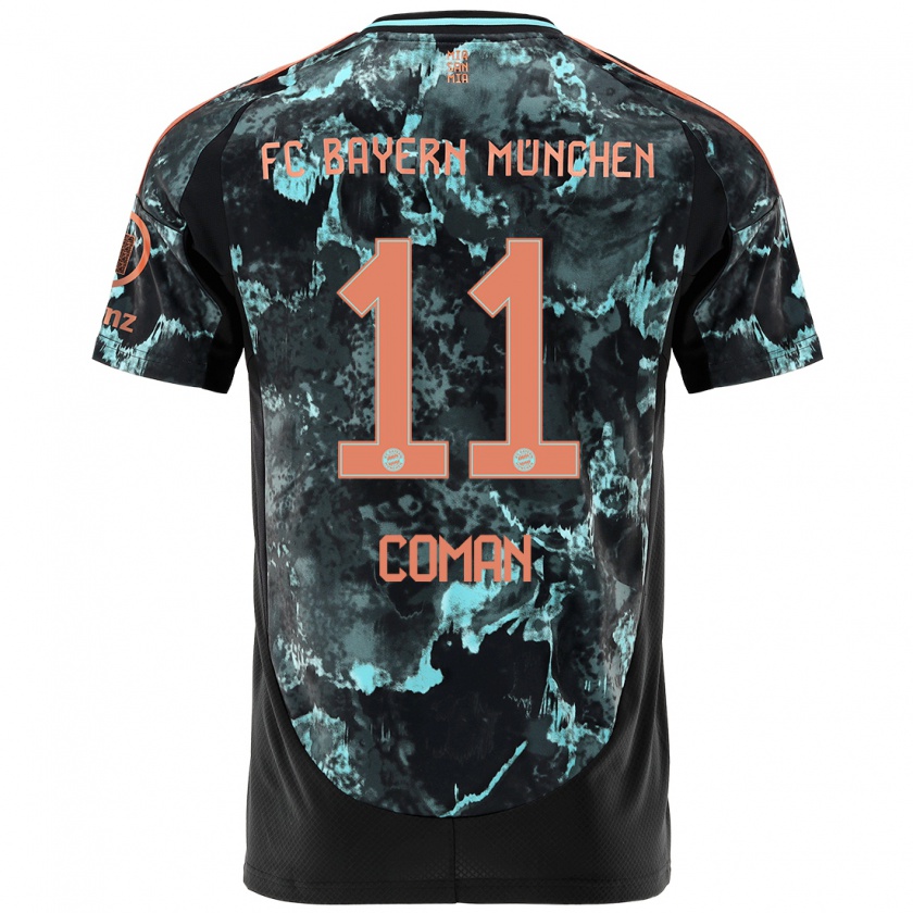 Kandiny Kinder Kingsley Coman #11 Schwarz Auswärtstrikot Trikot 2024/25 T-Shirt