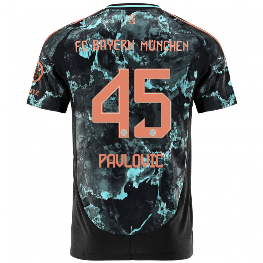 Kandiny Kinder Aleksandar Pavlovic #45 Schwarz Auswärtstrikot Trikot 2024/25 T-Shirt