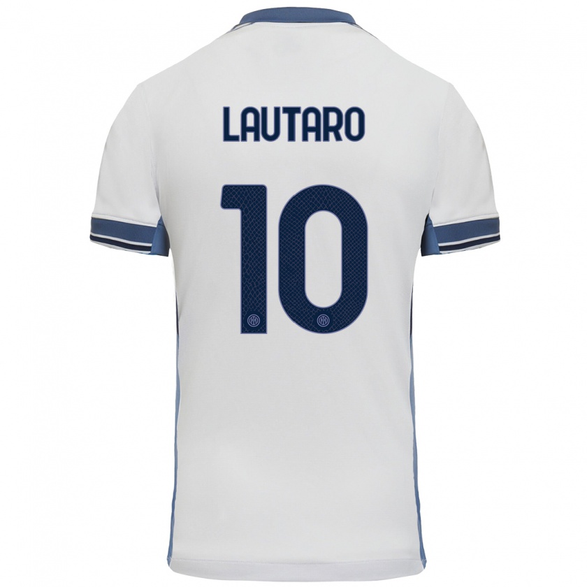 Kandiny Kinder Lautaro Martínez #10 Weißgrau Auswärtstrikot Trikot 2024/25 T-Shirt