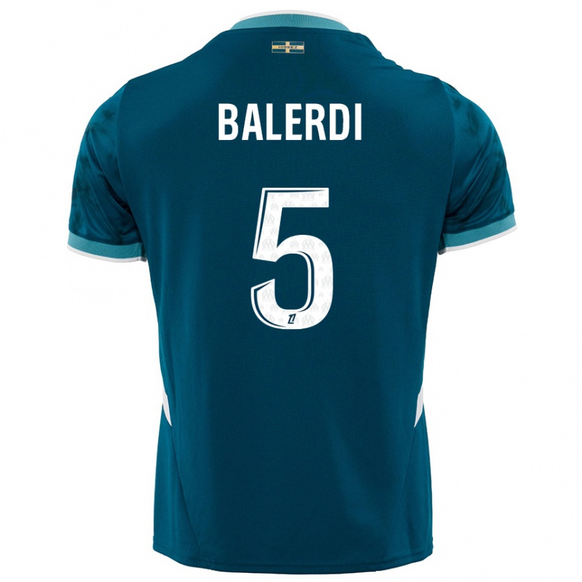 Kandiny Kinder Leonardo Balerdi #5 Türkisblau Auswärtstrikot Trikot 2024/25 T-Shirt