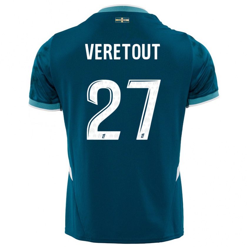 Kandiny Kinder Jordan Veretout #27 Türkisblau Auswärtstrikot Trikot 2024/25 T-Shirt