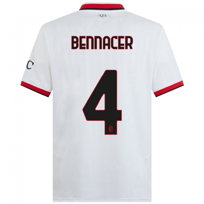 Kandiny Kinder Ismaël Bennacer #4 Weiß Schwarz Rot Auswärtstrikot Trikot 2024/25 T-Shirt