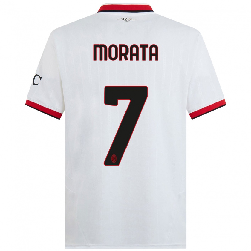 Kandiny Kinder Álvaro Morata #7 Weiß Schwarz Rot Auswärtstrikot Trikot 2024/25 T-Shirt