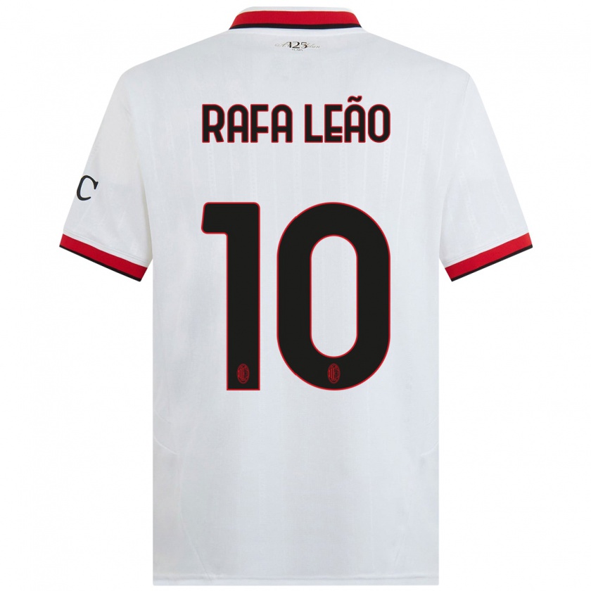 Kandiny Kinder Rafael Leão #10 Weiß Schwarz Rot Auswärtstrikot Trikot 2024/25 T-Shirt