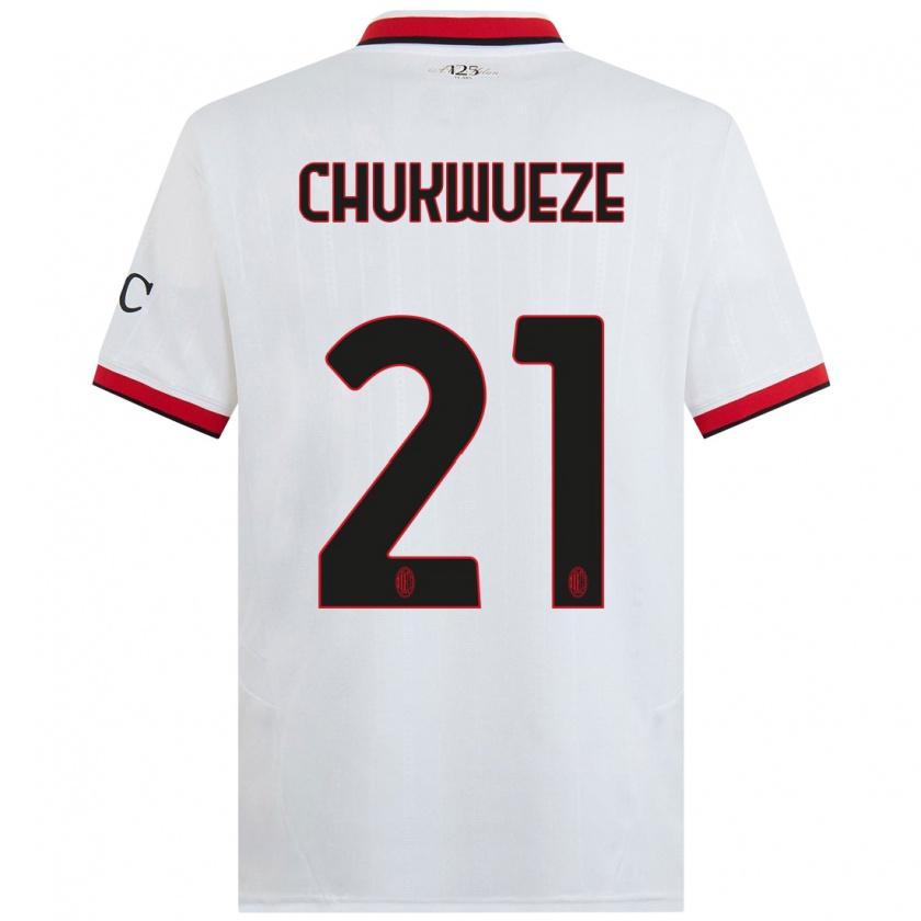 Kandiny Kinder Samuel Chukwueze #21 Weiß Schwarz Rot Auswärtstrikot Trikot 2024/25 T-Shirt