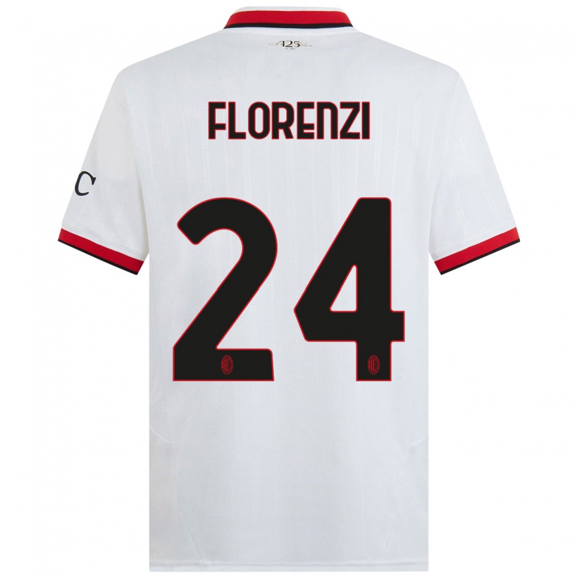 Kandiny Kinder Alessandro Florenzi #24 Weiß Schwarz Rot Auswärtstrikot Trikot 2024/25 T-Shirt