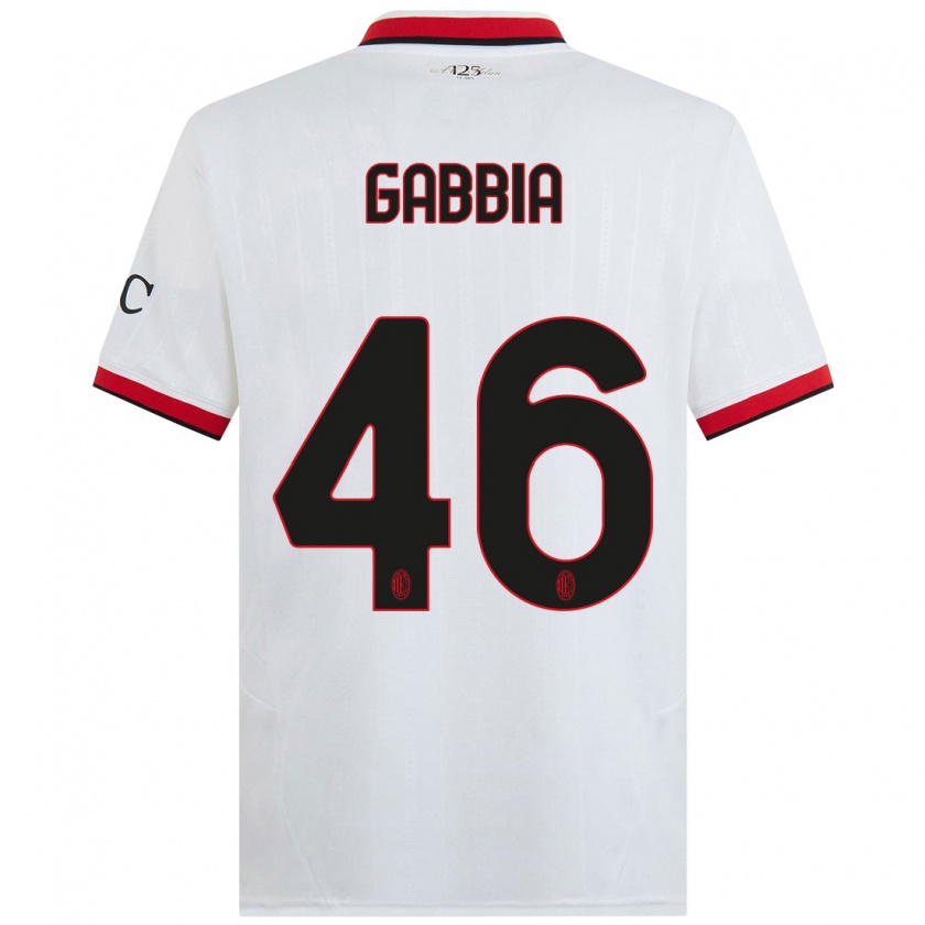 Kandiny Kinder Matteo Gabbia #46 Weiß Schwarz Rot Auswärtstrikot Trikot 2024/25 T-Shirt