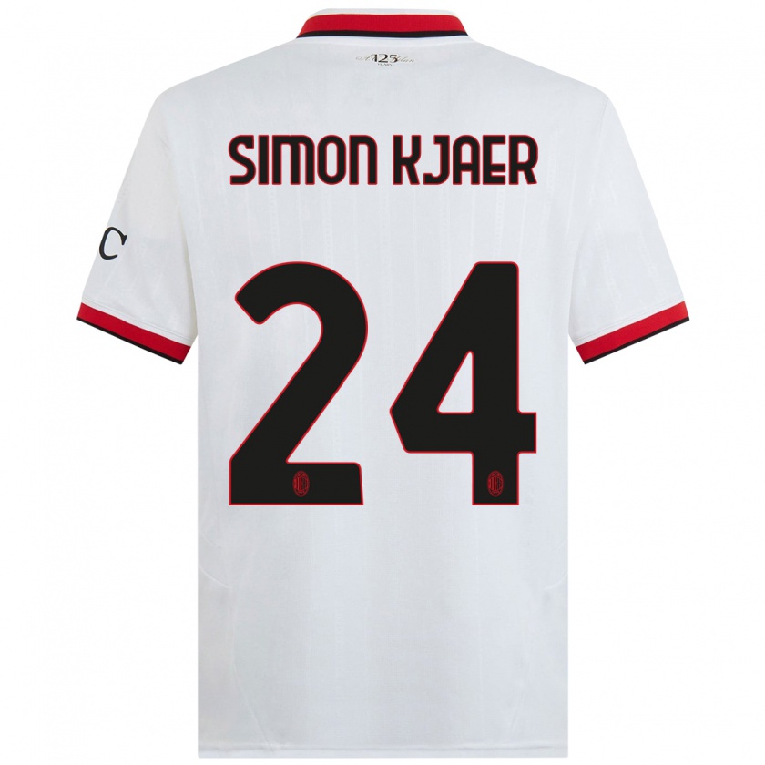 Kandiny Kinder Simon Kjaer #24 Weiß Schwarz Rot Auswärtstrikot Trikot 2024/25 T-Shirt