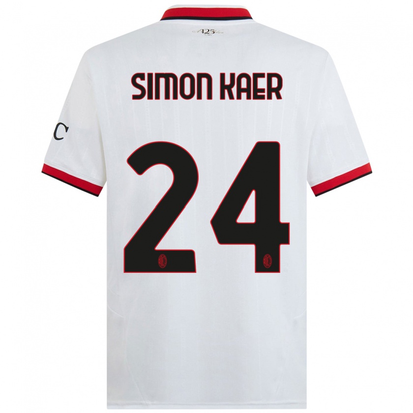 Kandiny Kinder Simon Kaer #24 Weiß Schwarz Rot Auswärtstrikot Trikot 2024/25 T-Shirt