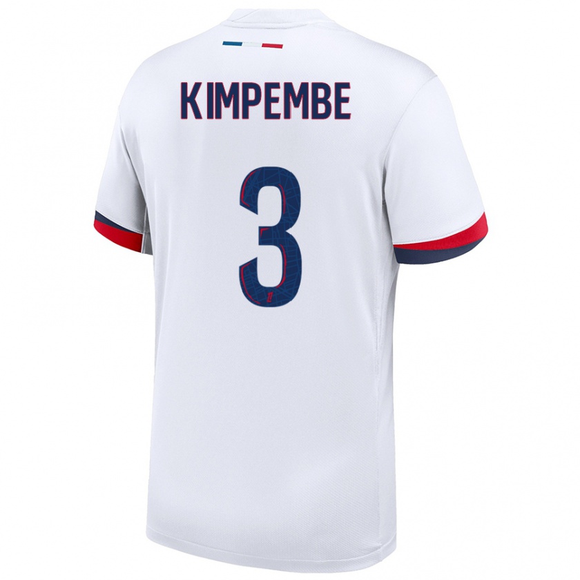 Kandiny Kinder Presnel Kimpembe #3 Weiß Blau Rot Auswärtstrikot Trikot 2024/25 T-Shirt