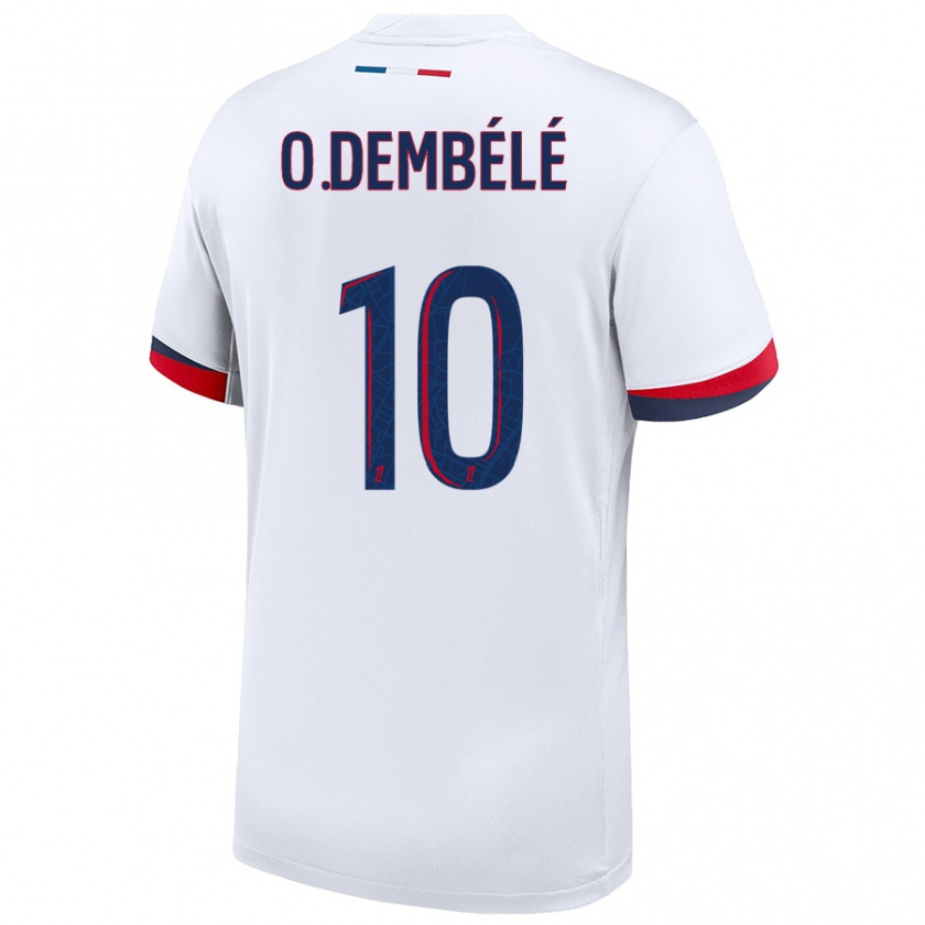 Kandiny Kinder Ousmane Dembélé #10 Weiß Blau Rot Auswärtstrikot Trikot 2024/25 T-Shirt