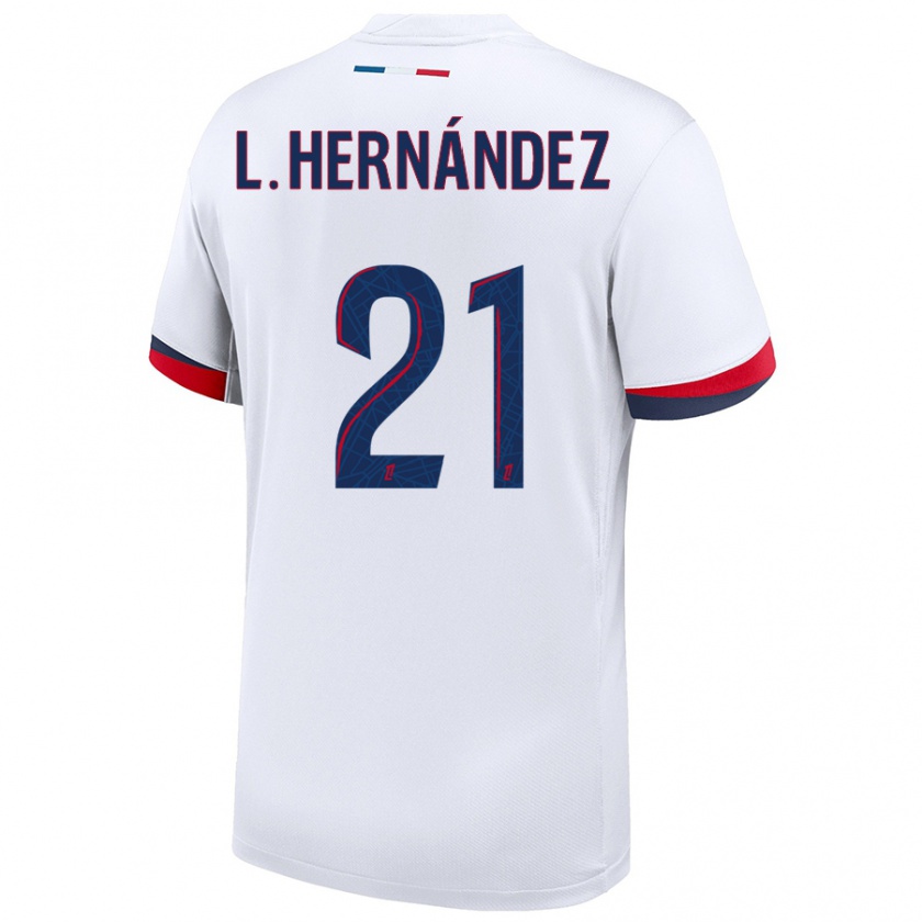 Kandiny Kinder Lucas Hernández #21 Weiß Blau Rot Auswärtstrikot Trikot 2024/25 T-Shirt