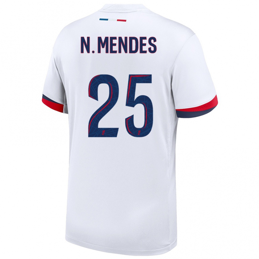 Kandiny Kinder Nuno Mendes #25 Weiß Blau Rot Auswärtstrikot Trikot 2024/25 T-Shirt