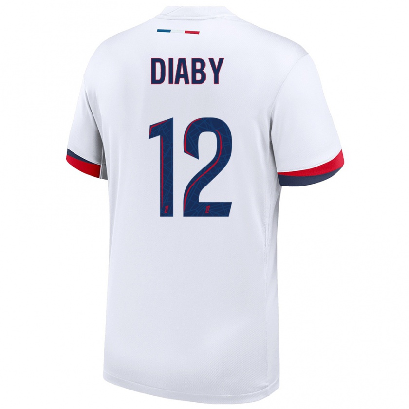 Kandiny Kinder Ibrahima Diaby #12 Weiß Blau Rot Auswärtstrikot Trikot 2024/25 T-Shirt