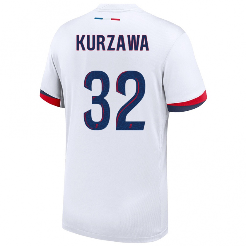 Kandiny Kinder Layvin Kurzawa #32 Weiß Blau Rot Auswärtstrikot Trikot 2024/25 T-Shirt