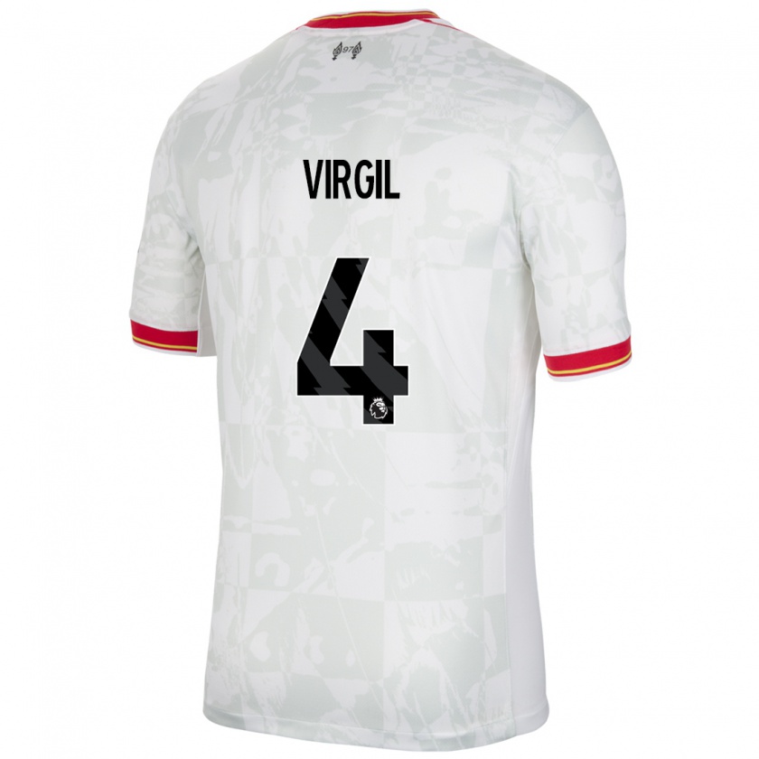 Kandiny Kinder Virgil Van Dijk #4 Weiß Rot Schwarz Ausweichtrikot Trikot 2024/25 T-Shirt